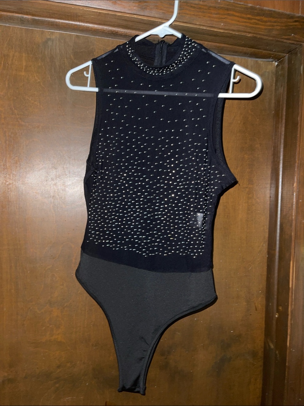 Women’s Black Sleeveless Rhinestone One-Piece Bodysuit